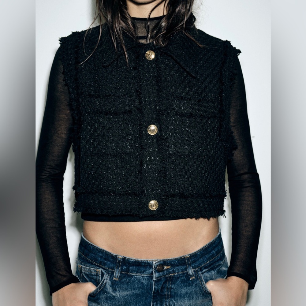 NWT Zara black tweed cropped vest size L